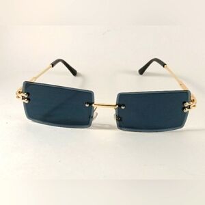 Rimless Rectangular Sunglasses Black Unisex Metal Frame